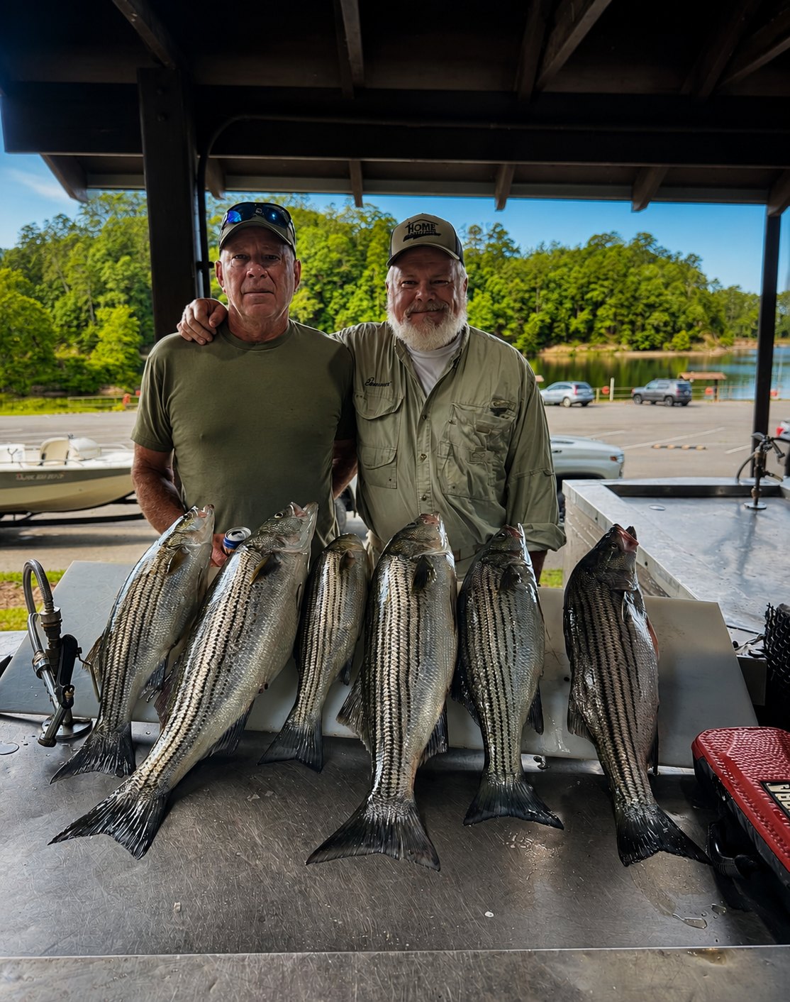 Angler holding a striped bass